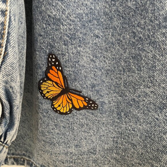 Steve Madden Marceline Oversized Denim Jacket Butterfly Patch Vintage Y2K S - Picture 8 of 13
